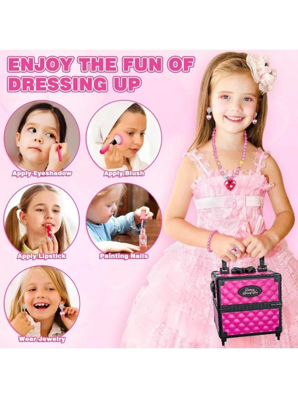 99 Pcs Kids Makeup Set for Girls, Washable Cosmetics, Mirror & Accessories, Age